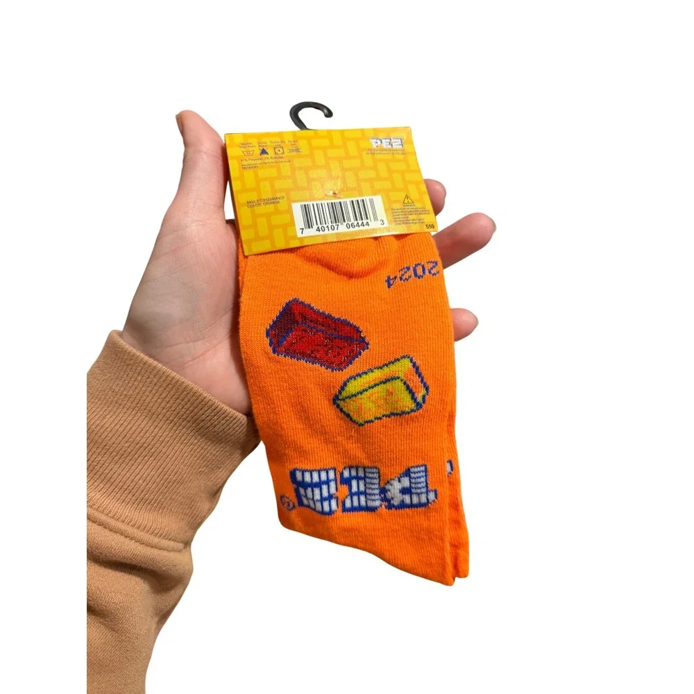 PEZ Candy Crew Socks Mens Orange Graphic‎ Print Retro Novelty Shoe Size 6-12 NEW
